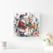 サンタとトナカイ6 スクエア壁時計 (ホーム)