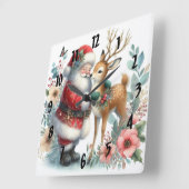 サンタとトナカイ6 スクエア壁時計 (傾斜)