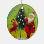 サンタとトナカイ セラミックオーナメント (左)