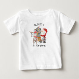 サンタとトナカイ 赤ちゃんの初めてのクリスマス スキー ベビーTシャツ