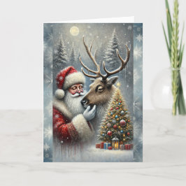 サンタとトナカイ、雪の森、クリスマスツリー５ シーズンカード