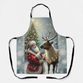 サンタとトナカイ、雪の森、クリスマスツリー8 エプロン (正面)