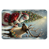 サンタとトナカイ、雪の森、クリスマスツリー8 マグネット (横)