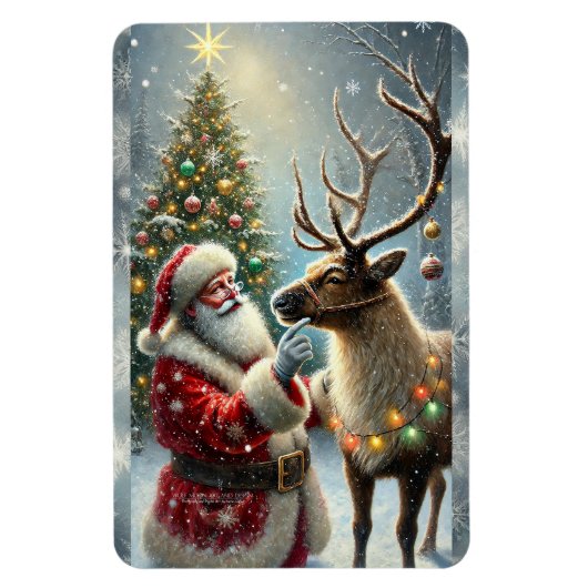 サンタとトナカイ、雪の森、クリスマスツリー8 マグネット (縦)