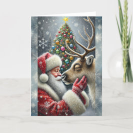 サンタとトナカイ、雪林、クリスマスツリー6 シーズンカード