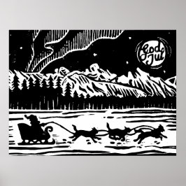 サンタとドッグスリーで北極リノプリント ポスター