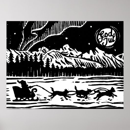 サンタとドッグスリーで北極リノプリント ポスター (正面)