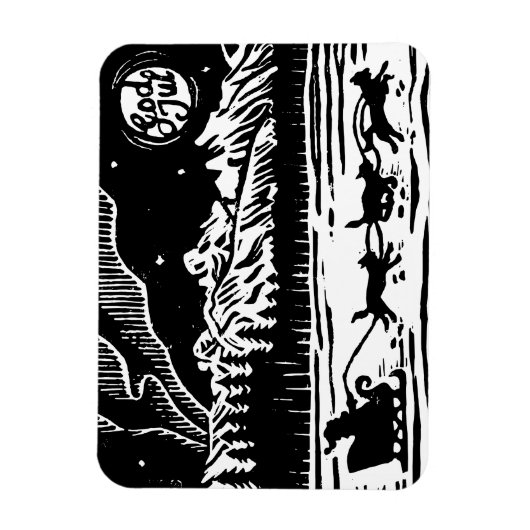 サンタとドッグスリーで北極リノプリント マグネット (縦)