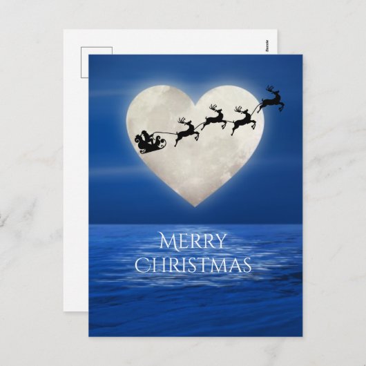 サンタとハートフルムーンビーチメリークリスマス シーズンポストカード (正面/裏面)