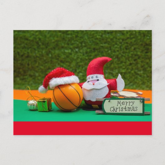 サンタとバスケットボールの選手にメリークリスマス ポストカード (正面)