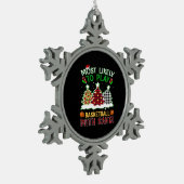 サンタとバスケ遊ットに最も適している スノーフレークピューターオーナメント (左)