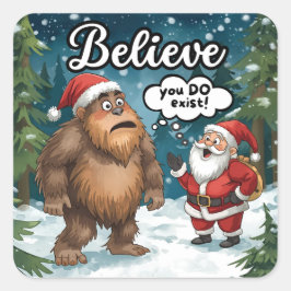 サンタとビッグフットが出会うユーモラスなクリスマス スクエアシール