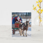 サンタとピント荷車を引くの馬〔雄ジカの〕枝角 カード (黄色い花)