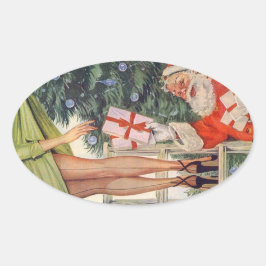 サンタとピンナップガールレッグとシームストッキング 楕円形シール