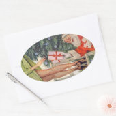 サンタとピンナップガールレッグとシームストッキング 楕円形シール (封筒)