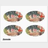 サンタとピンナップガールレッグとシームストッキング 楕円形シール (シート)