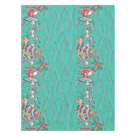 サンタとフラミンゴスのトロピカルクリスマスマン テーブルクロス (正面)