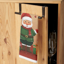 サンタとプレゼントのクリスマスキッチンタオル