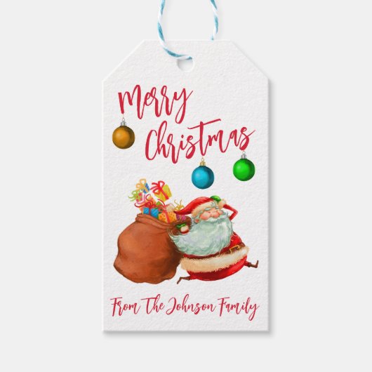サンタとプレゼントの袋 メリークリスマス ホリデー ギフトタグ (正面)
