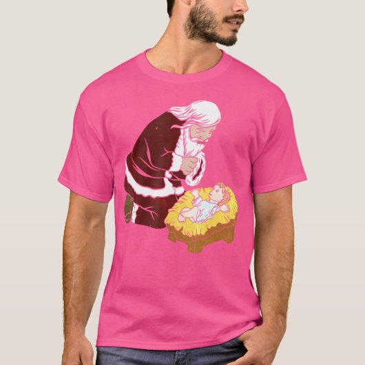 サンタとベビーイエス素晴らしクリスマスプレゼント Tシャツ (正面)