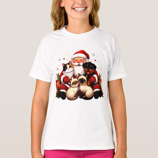 サンタとペットと過ごす温かなクリスマス Tシャツ (正面)