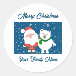 サンタとホッキョクグマのステッカー ラウンドシール