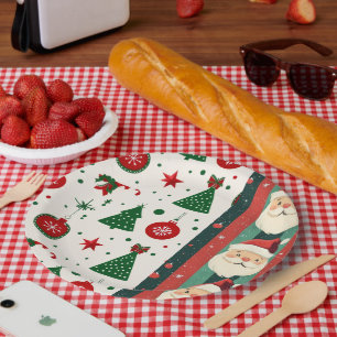 サンタとホリデーのクリスマスパーティー用紙皿 ペーパープレート