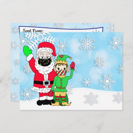 サンタとマスクのエルフの手紙 サンタからの手紙 空欄 シーズンポストカード (正面/裏面)