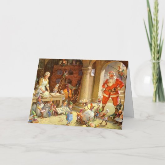 サンタとミセスクロースクリスマスクッキーを焼く シーズンカード (正面)