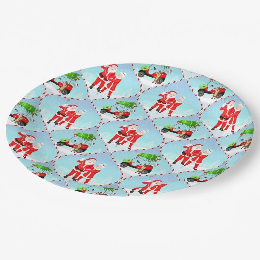 サンタとミセスクロースゴルフのオージーパターン ペーパープレート (アングル)