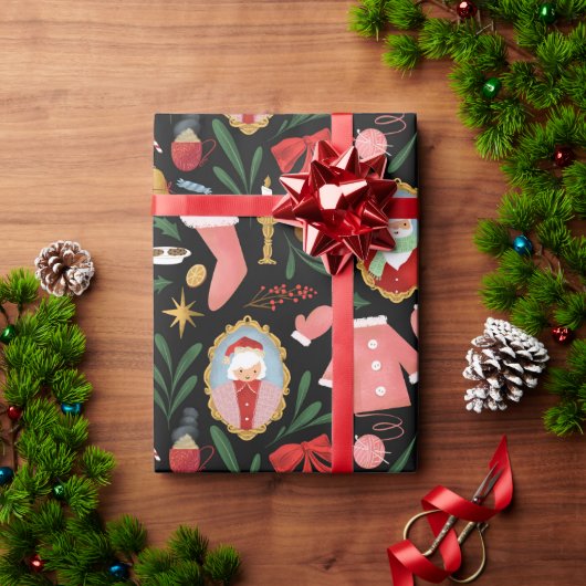 サンタとミセスクロースホリデーラッピング紙 ラッピングペーパー (クリスマスギフト)