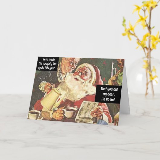 サンタとミセス・クロース いたずら好きと良い子のヴィンテージ ユーモア カード (黄色い花)