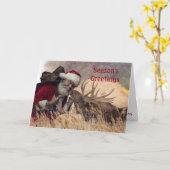 サンタとムースのキッシング　折りたたみ式グリーティングカード カード (黄色い花)