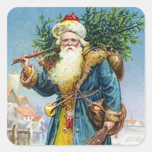 サンタとモミ スクエアシール (正面)