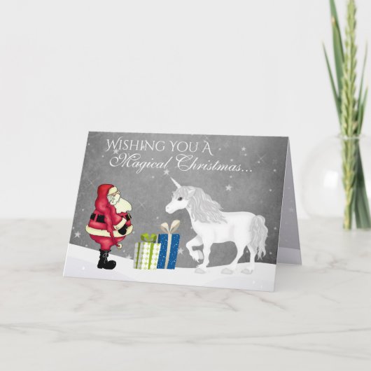 サンタとユニコーンの魔法のクリスマスと新年のご挨拶 シーズンカード (正面)