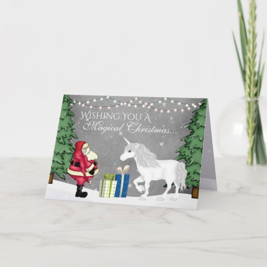 サンタとユニコーンの魔法のクリスマスと新年のご挨拶 シーズンカード (正面)