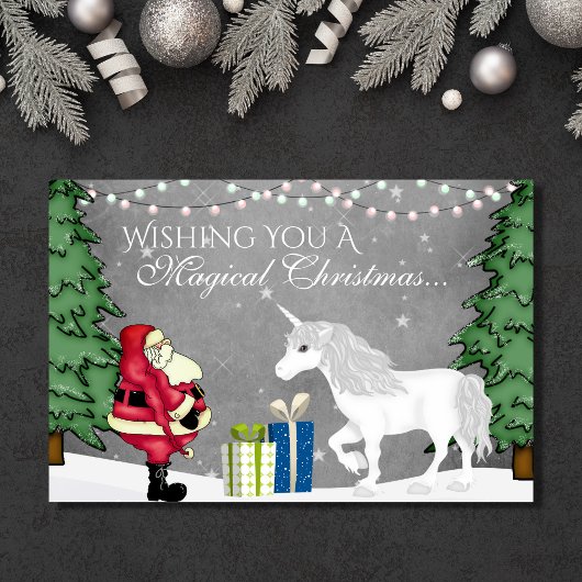 サンタとユニコーンの魔法のクリスマスハッピーニューイヤー シーズンカード