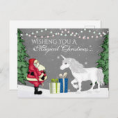 サンタとユニコーンの魔法のクリスマスハッピーニューイヤー シーズンポストカード (正面/裏面)