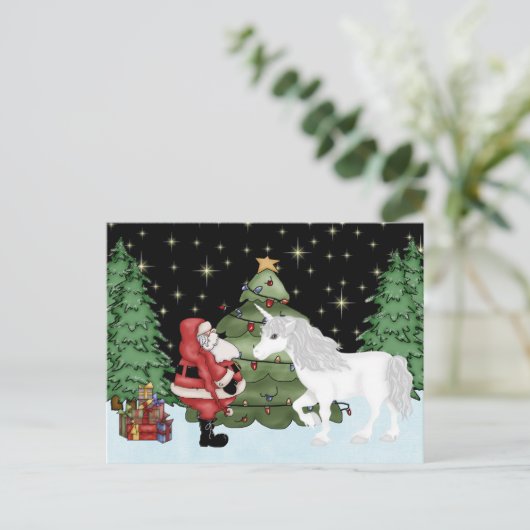 サンタとユニコーンマジカルクリスマスホリデー シーズンポストカード (スタンド正面)