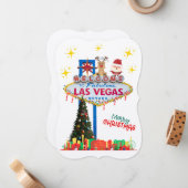 サンタとルドルフとラスベガスのクリスマスカード ノートカード (正面/裏面インサイチュ)