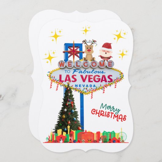 サンタとルドルフとラスベガスのクリスマスカード ノートカード (正面/裏面)