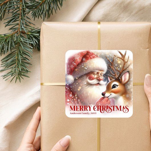 サンタとルドルフのカスタムクリスマスパーティーファーバー スクエアシール
