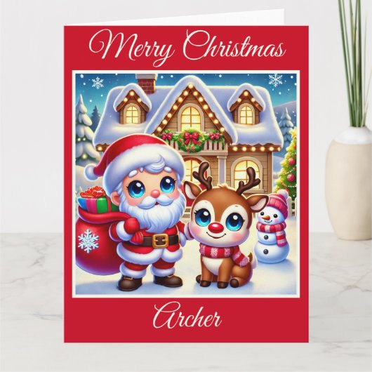 サンタとルドルフ・ザ・レッド・ノーズ・トナカイ カード (正面)