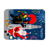 サンタとルースターが年賀状に乾杯 マグネット (横)