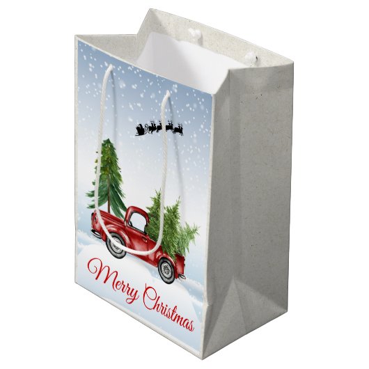 サンタとレッドトラックとのメリークリスマス抱き枕 ミディアムペーパーバッグ (正面アングル)