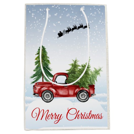 サンタとレッドトラックとのメリークリスマス抱き枕 ミディアムペーパーバッグ (正面)