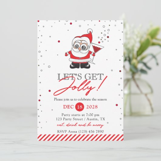 サンタとワイングラスおもしろいホリデーパーティー 招待状 (スタンド正面)
