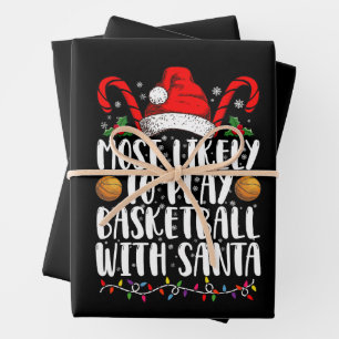 サンタと一緒にバスケットボールをプレーする可能性が最も高い クリスマスXmas ラッピングペーパーシート