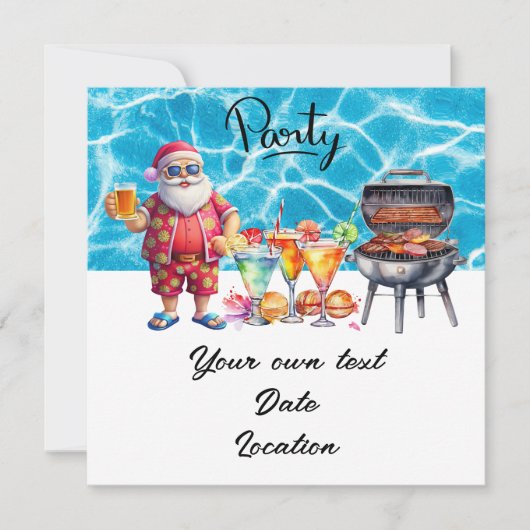 サンタと一緒にビーチで過ごす7月のクリスマス　ホリデー 招待状 (正面)