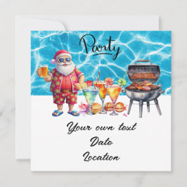 サンタと一緒にビーチで過ごす7月のクリスマス　ホリデー 招待状